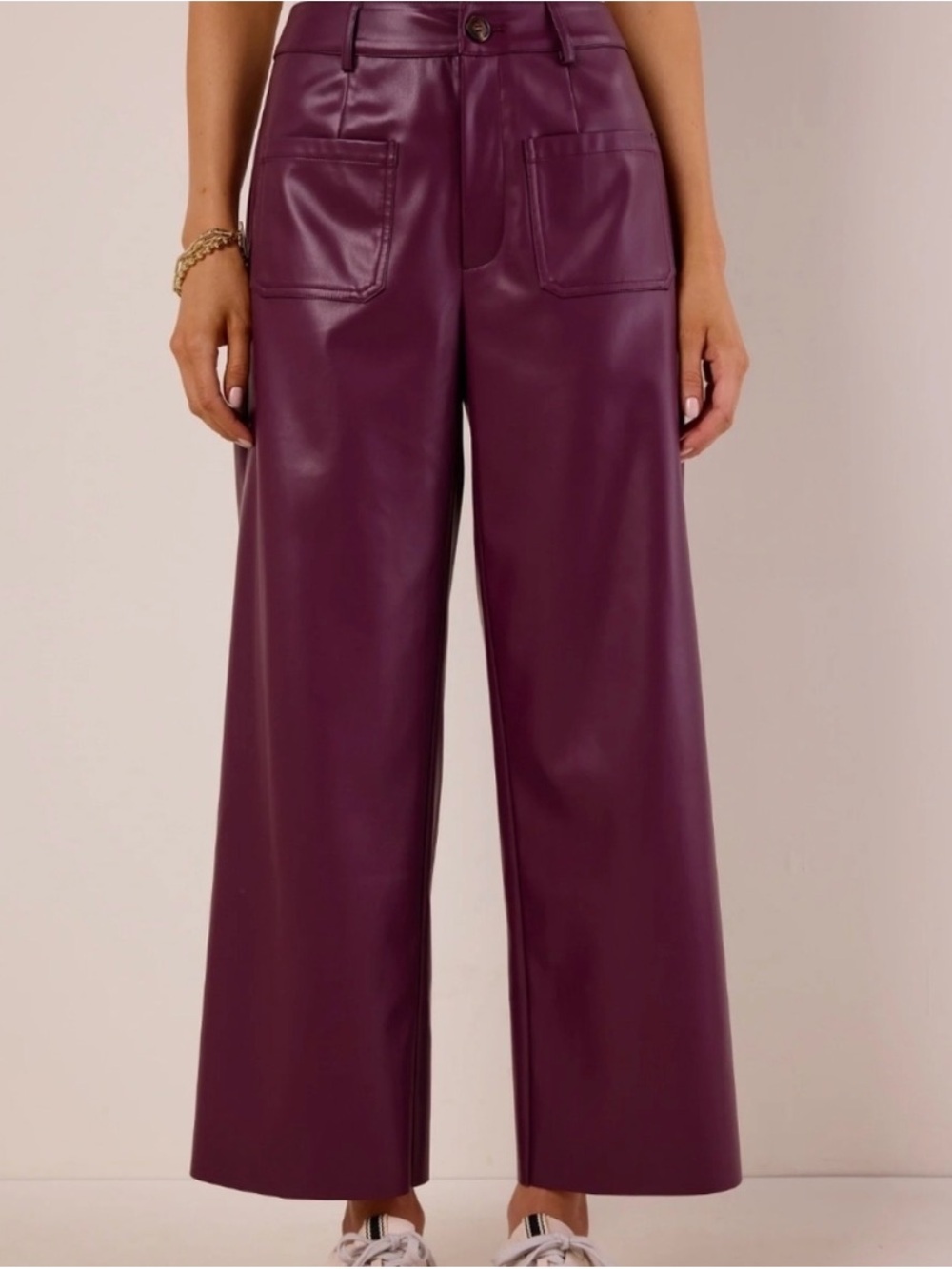 Avara Wide-Leg Faux Leather Pants in Eggplant XL
